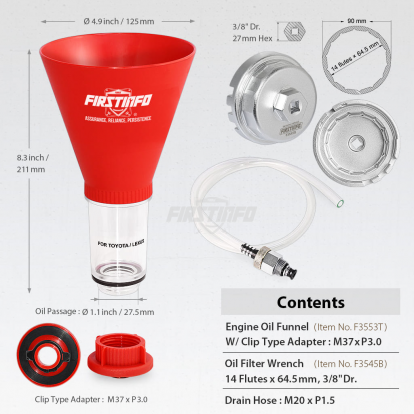 F3545TN Toyota/LEXUS Oil Filter Wrench + Oil Funnel for Toyota and Lexus+Oil Drain Hose