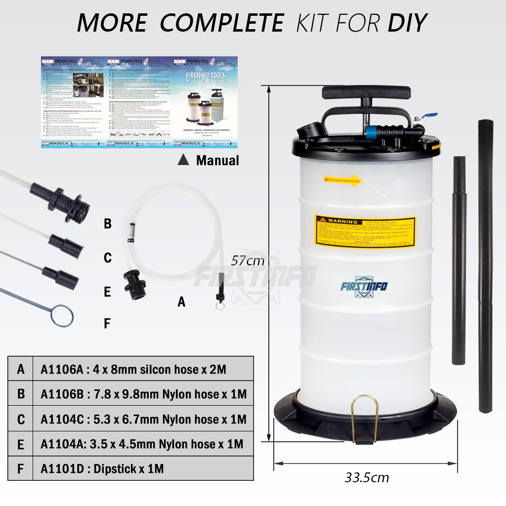 A1105 9.5L Pneumatic / Manual Oil & Fluid Extractor with Brake Bleeder Hose
